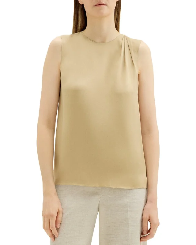 Theory Pleat Shell Silk Shirt-- Notch Collar Peter Pan Collar Cowl Neck