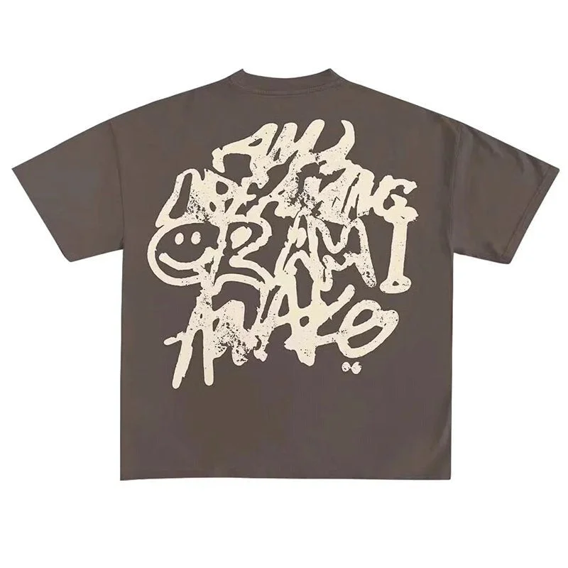 Streetwear Aesthetic Letter Font Print T-Shirt-- Iron Safe Non-Iron Wrinkle Free