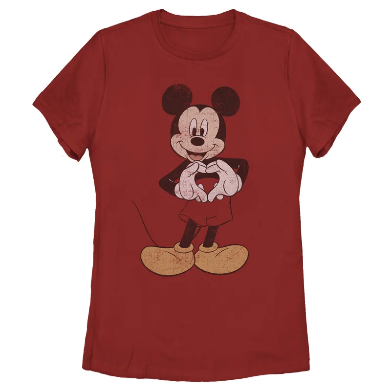 Women's Mickey & Friends Distressed Heart T-Shirt-- Ribbed T-Shirt High Neck Heavyweight