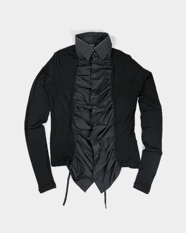 Jean Paul Gaultier 2-Texture Black Wrapped Shirt 2000's-- Front Pockets Side Pockets Patch Pockets