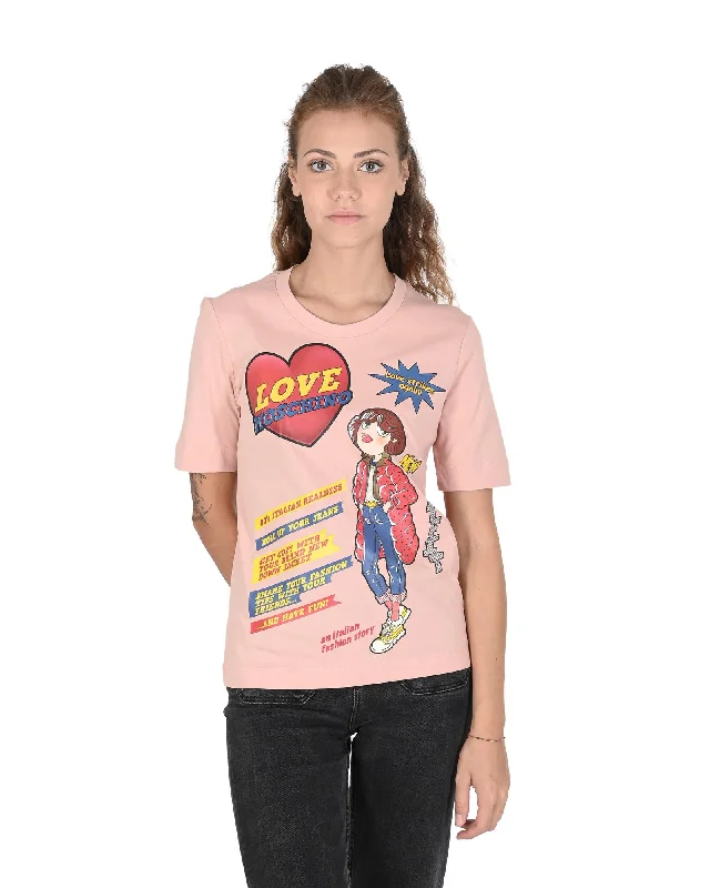 Love Moschino  Women's Short Sleeve Graphic T-Shirt-- Boxy Fit Fitted Loose