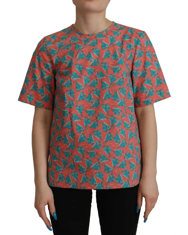 Dolce & Gabbana  Women's Sailboat Print T-Shirt  Coral-- Real Fur Shearling Chenille