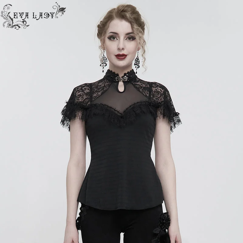 ETT028 Cheongsam Gothic T-Shirt-- Striped Floral Plaid