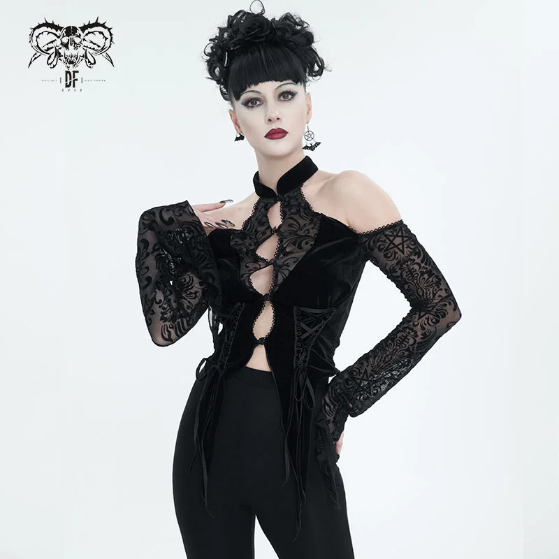 TT239 Inverted five-pointed star flocking strapless long sleeves T-shirt-- Hooded Caped Shawl Collar