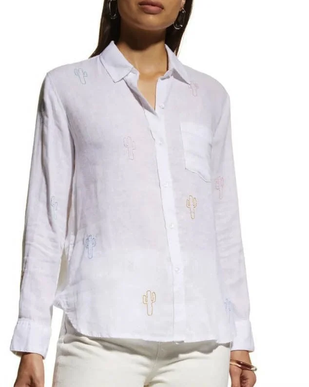 "Charli Embroidered Cactus" Shirt-- Collared Crew Neck Turtle Neck