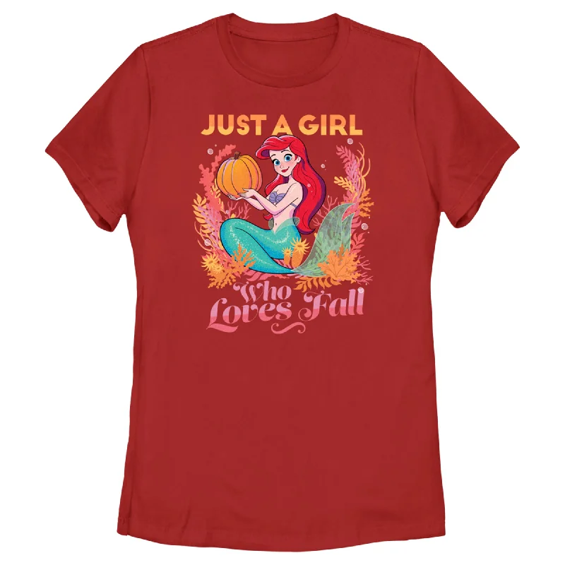 Women's Disney Ariel Just a Girl Who Loves Fall T-Shirt-- Polka Dot Checkered Tartan