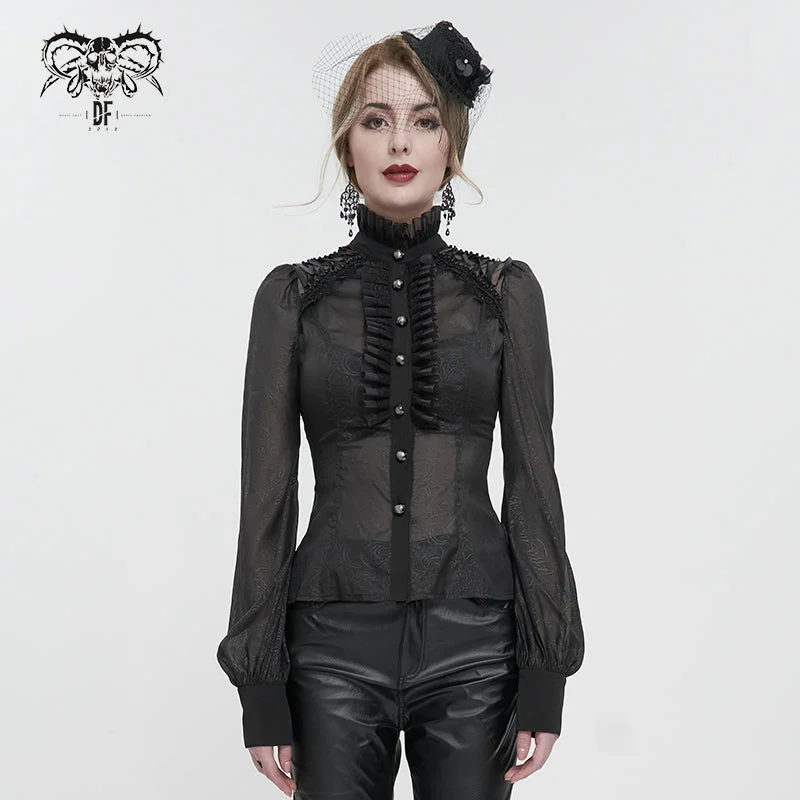 SHT090 see-through pattern gothic shirt-- Spandex Blend Rayon Blend Denim Blend