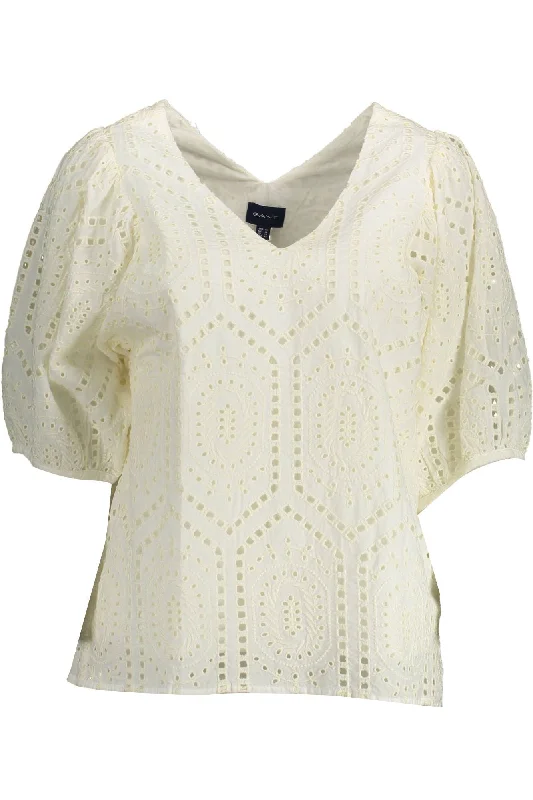 Gant White Cotton Women Women's T-Shirt-- Terry Blend Velvet Blend Canvas Blend