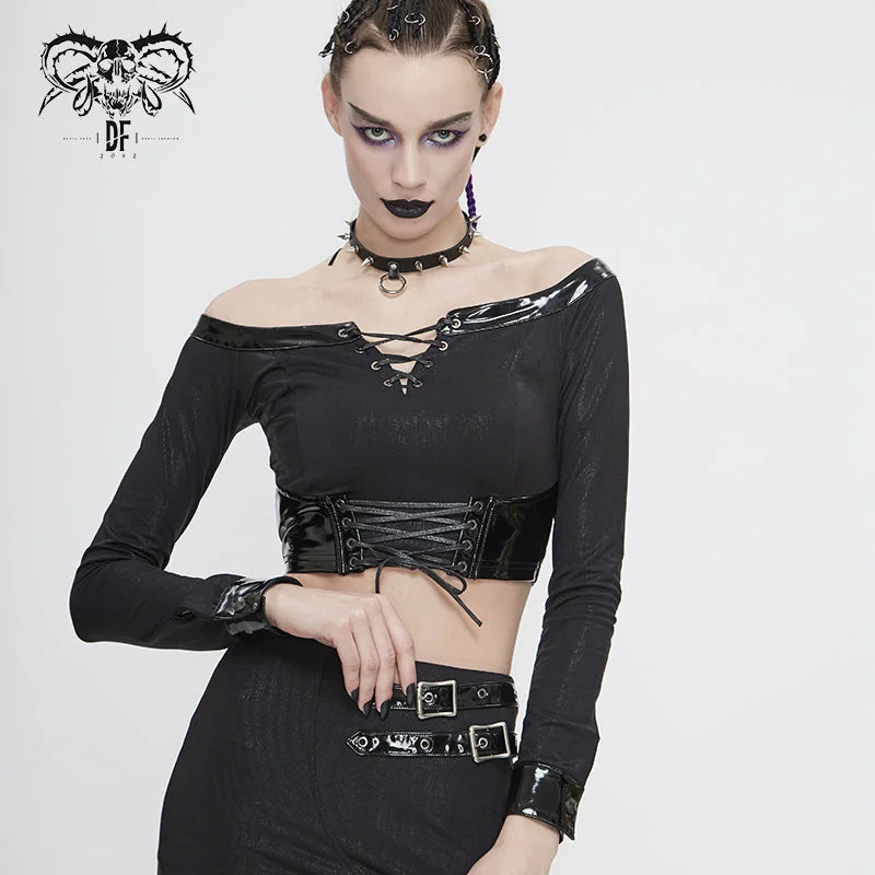 TT144 Military punk off shoulder long sleeve t-shirt-- Welt Pockets Slit Pockets Flap Pockets