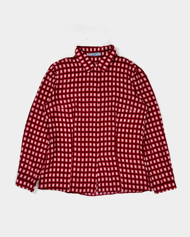 Prada Red Squares Pattern Silk Shirt 2000's-- Machine Wash Dry Clean Hand Wash