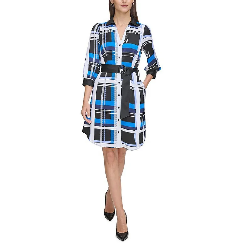 Womens Satin Belt Shirtdress-- Graphic Embroidered Appliqued