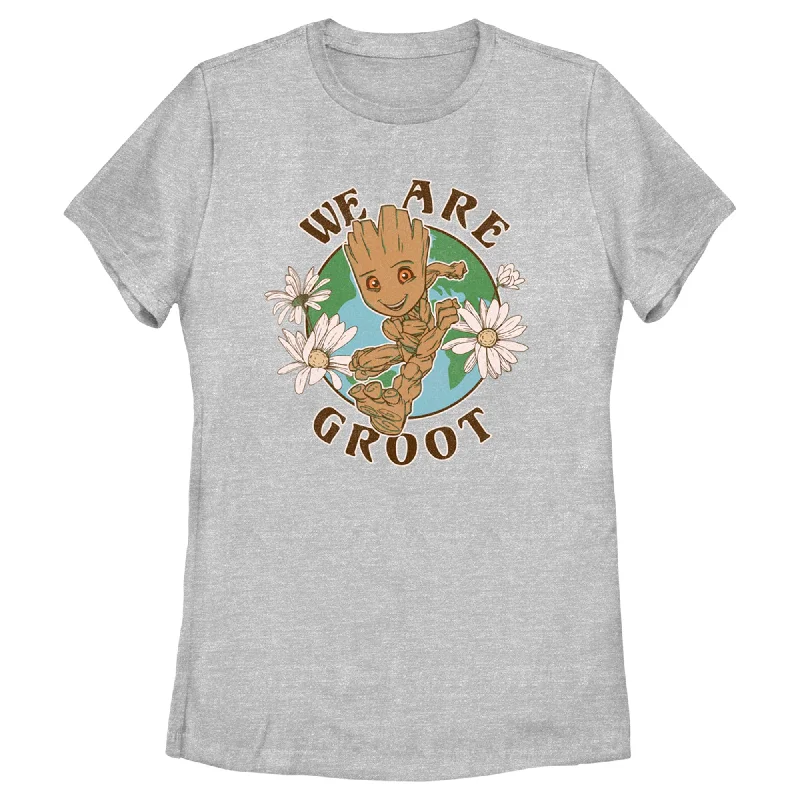 Women's Guardians of the Galaxy Earth Day We Are Groot T-Shirt-- Mesh Canvas Denim