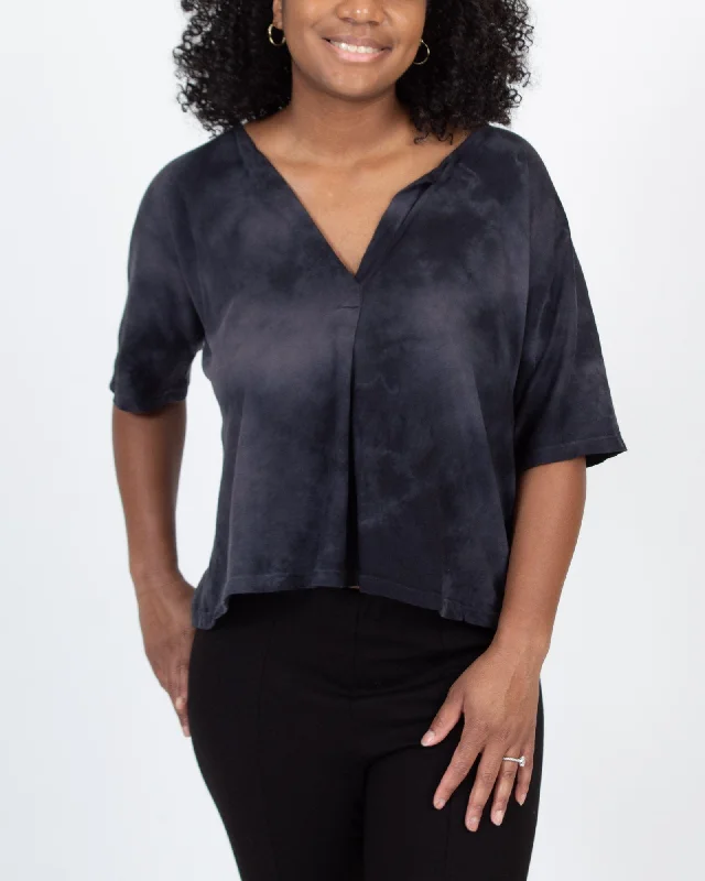 V Neck Short Sleeve Shirt-- Mesh Blend Leather Blend Suede Blend