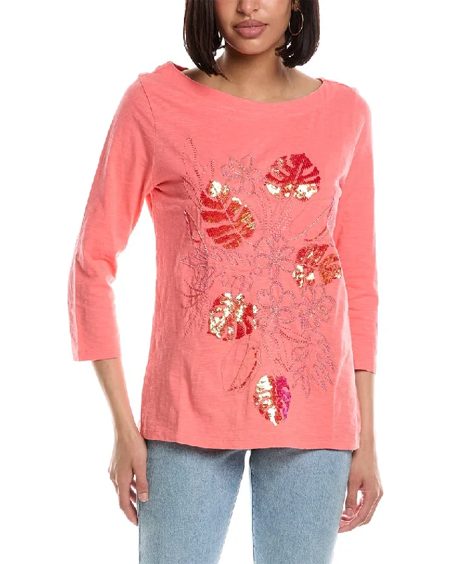 Tommy Bahama Embellished Bouquet Lux T-Shirt-- Beaded Sequined Faux Fur