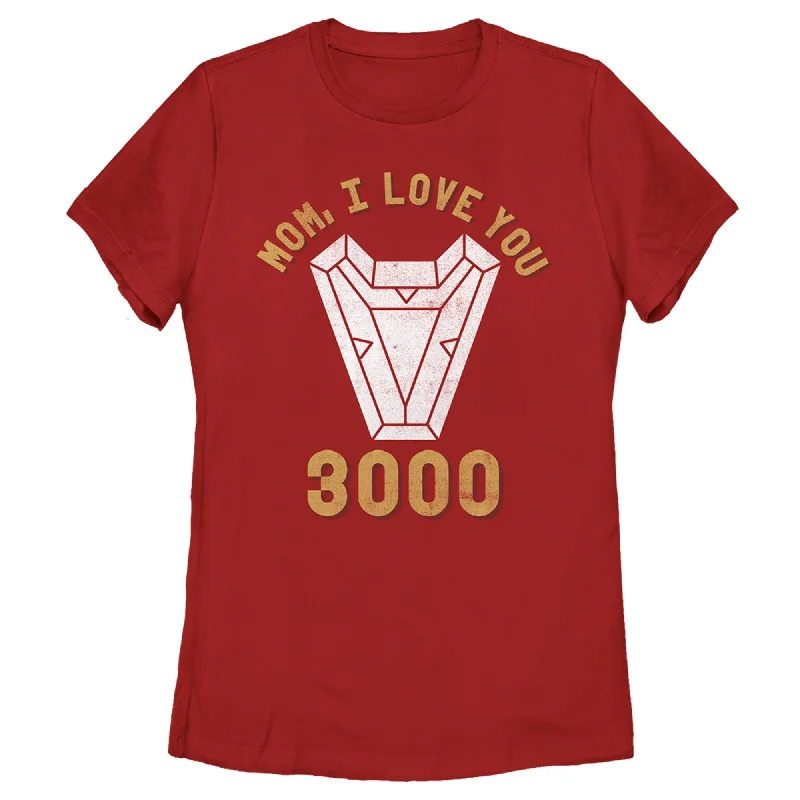 Women's Marvel Mom I Love You 3000 Iron Man Arc Reactor T-Shirt-- Collared Crew Neck Turtle Neck