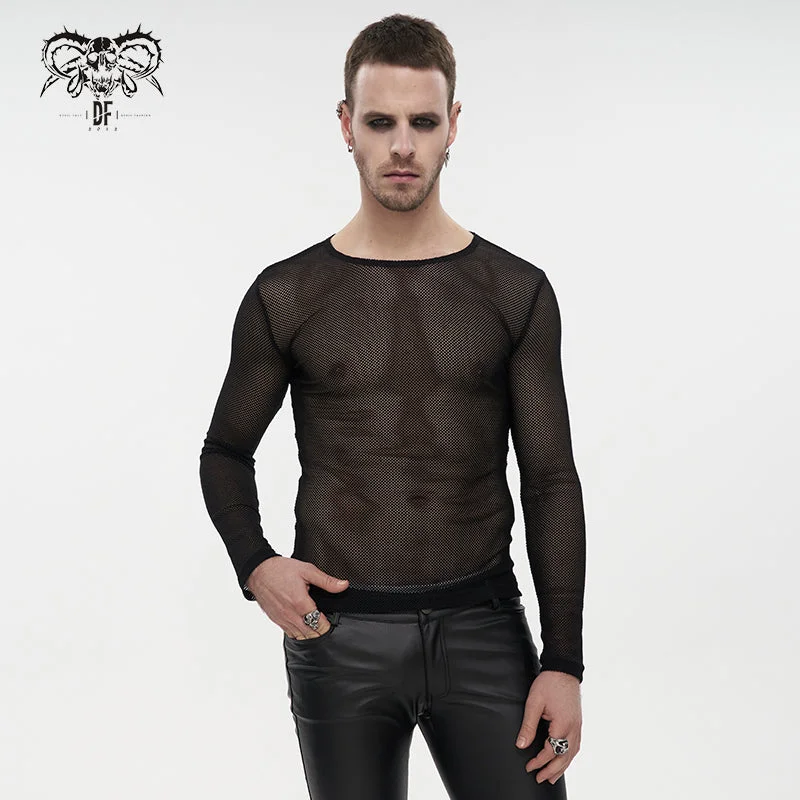TT19801 Diamond-shaped net basic style long sleeves men t-shirts-- Iron Safe Non-Iron Wrinkle Free