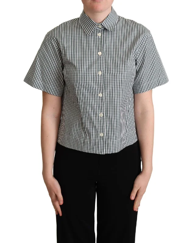 Dolce & Gabbana  Gingham Shirt - White & Green-- Terry Blend Velvet Blend Canvas Blend