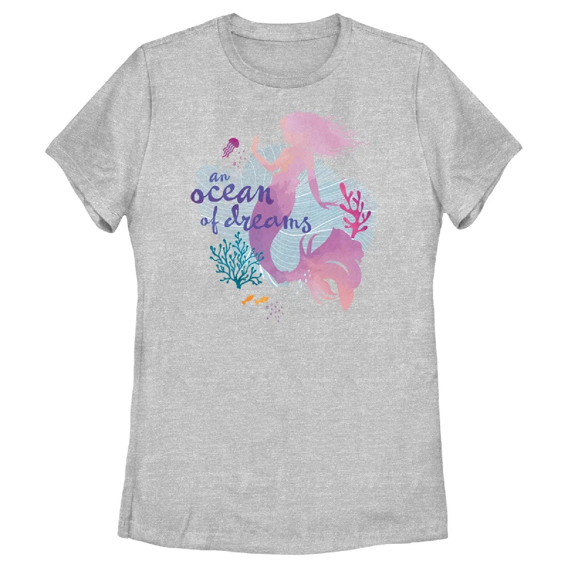 Women's The Little Mermaid Ariel Silhouette An Ocean of Dreams T-Shirt-- Wool Fabric Cashmere Fabric Tweed Fabric