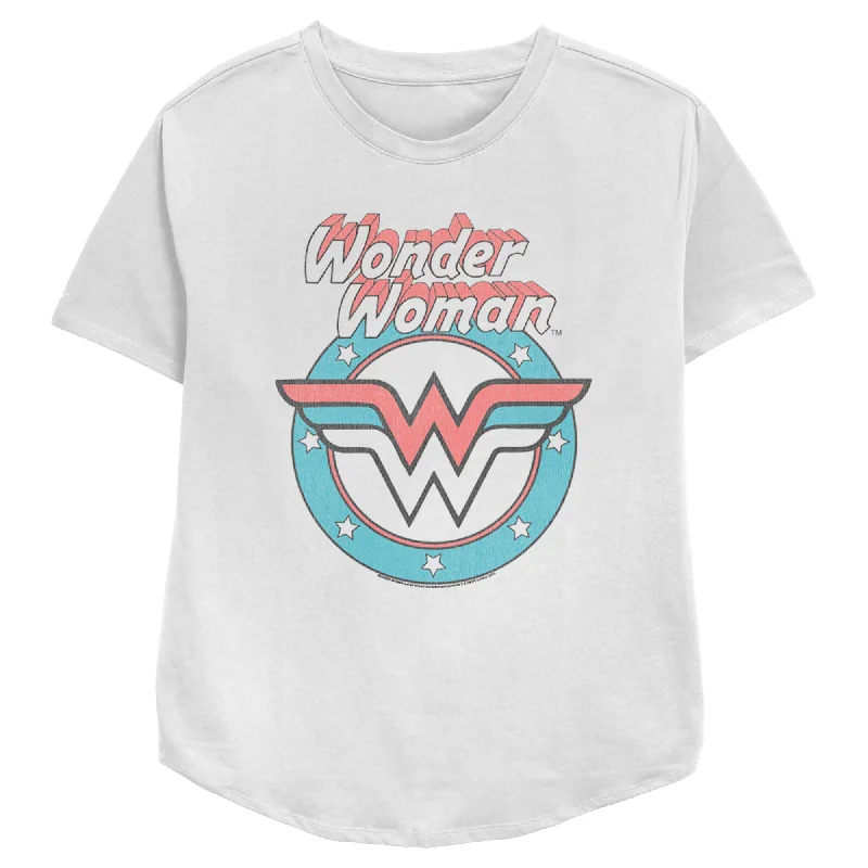 Women's Wonder Woman Retro Comic Logo T-Shirt-- Spandex Blend Rayon Blend Denim Blend