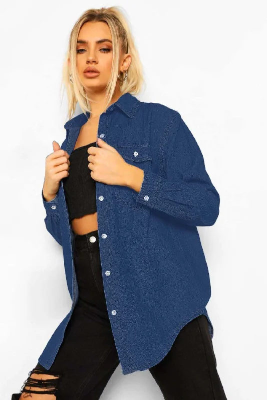 Cool Oversized Denim Shirt-- Nylon Fabric Polyester Fabric Spandex Fabric