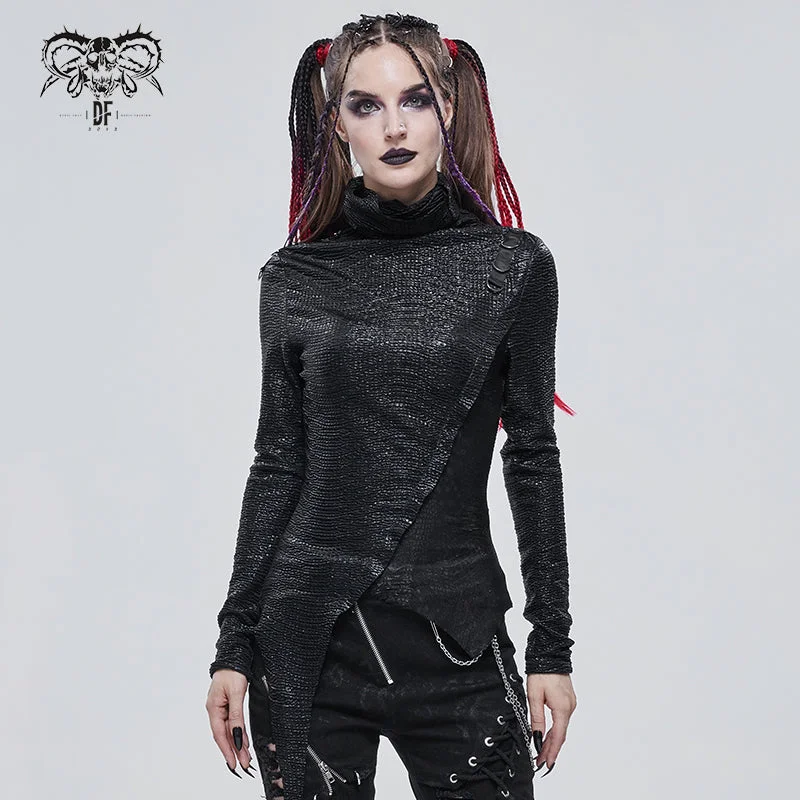 TT181 Punk high neck pleated T-shirt-- Fleece Fabric Down Fabric Feather Fabric