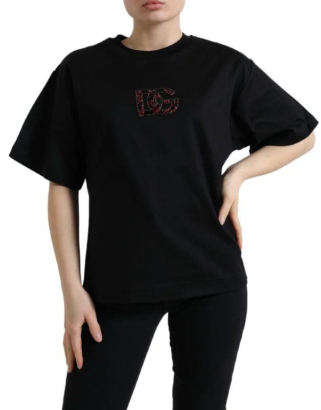 Dolce & Gabbana Elegant Black Crystal-Embellished Women's T-Shirt-- Anti-Shrink Durable Soft