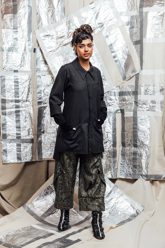 AW23 SIDD TUNIC SHIRT - SMOKY ONYX-- Asymmetrical Pockets Print