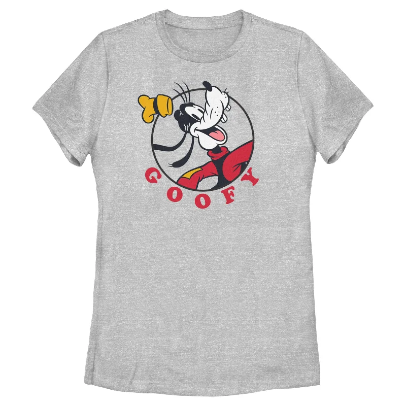 Women's Mickey & Friends Goofy Circle Portrait T-Shirt-- Chenille Blend Fleece Blend Nylon Blend