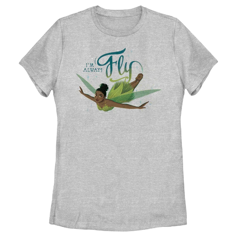 Women's Peter Pan & Wendy Tinker Bell I'm Always Fly T-Shirt-- Notch Collar Peter Pan Collar Cowl Neck