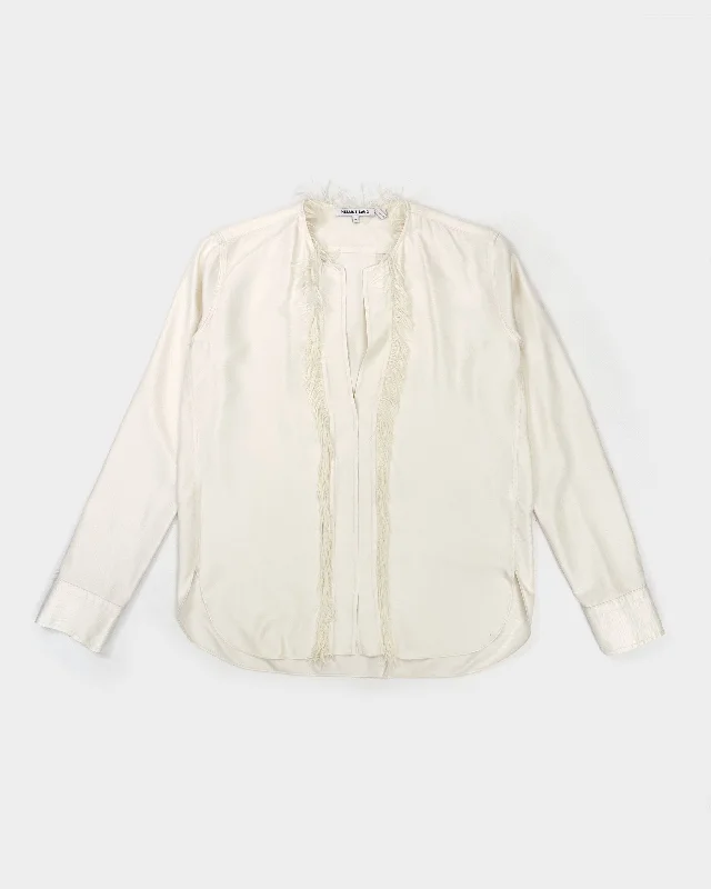 Helmut Lang White Feathered Shirt 2000's-- Satin Blend Silk Blend Wool Blend