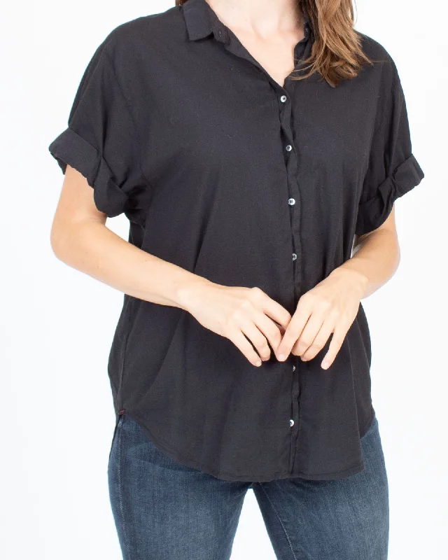 Black Button Down Shirt-- Jersey Fabric Tulle Fabric Batik Fabric