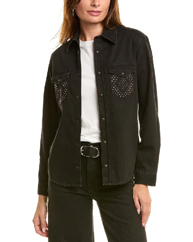 The Kooples Denim Shirt-- Ribbed T-Shirt High Neck Heavyweight