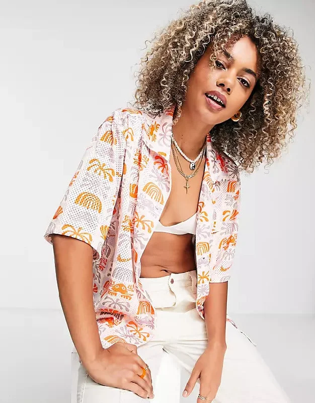 Spring break printed revere collar shirt-- Graphic Embroidered Appliqued