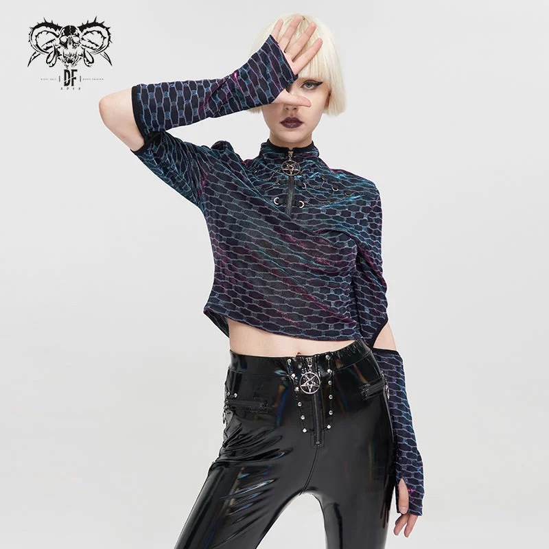 TT220 Cyberpunk dream color mesh Long Sleeve Women's T-Shirt-- Welt Pockets Slit Pockets Flap Pockets