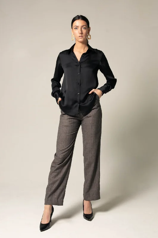 Elegance Silk Shirt in Black-- Hooded Caped Shawl Collar