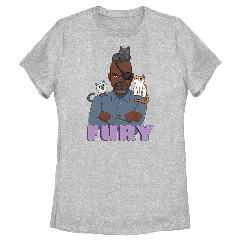Women's The Marvels Nick Fury Cat Portrait T-Shirt-- Elasticated Padded Insulated