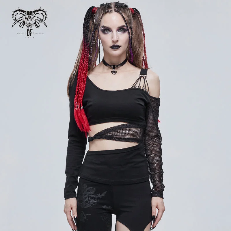 TT175 Hollow out waist Bandage strapless long-sleeved T-shirt-- Cashmere Blend Cotton Blend Poly Blend