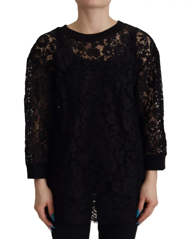 Dolce & Gabbana  Lace T-shirt - Black-- Sequined Glittery Shiny