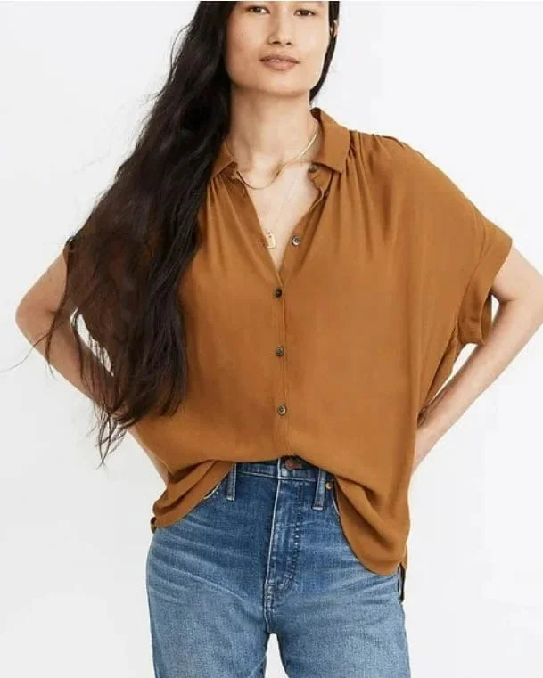"Central Drapey" Shirt-- Solid Print Embellished