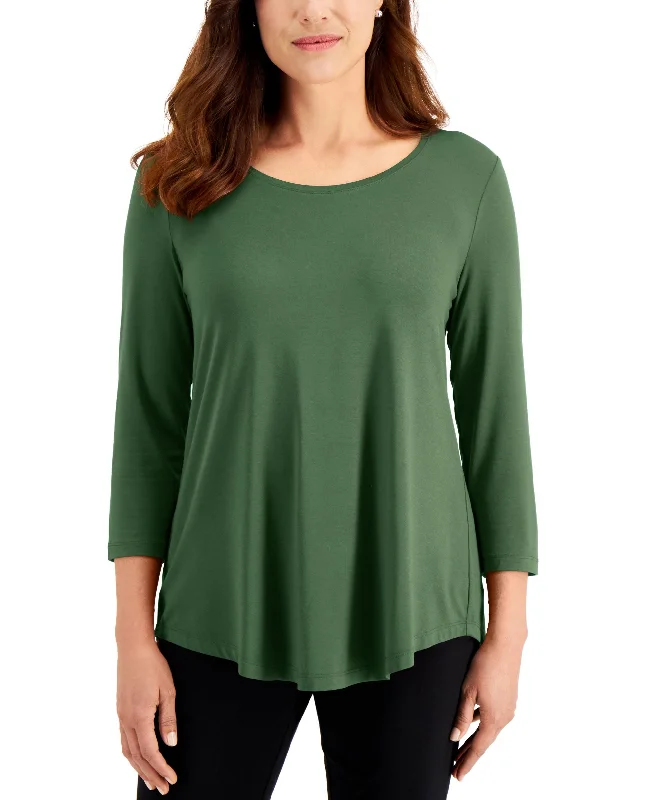 JM Collection Petite 3/4 Sleeve T-Shirt-- Solid Print Embellished