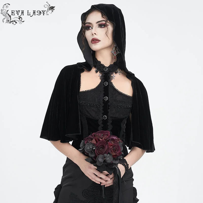 ETT03401 Gothic hooded halterneck women's short shirt-- Fashionable Trendy Casual