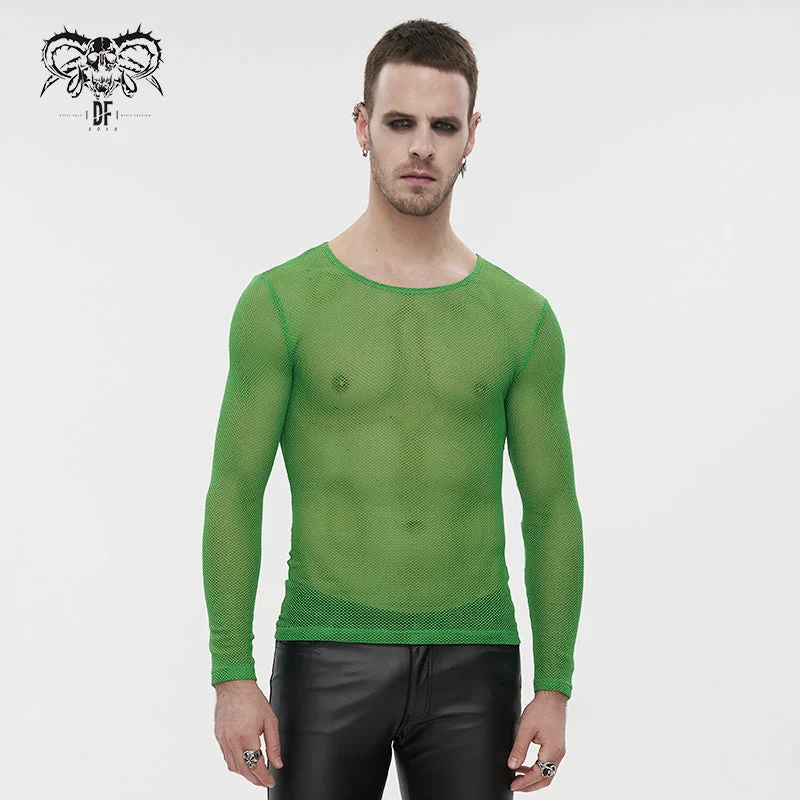 TT19804 Green Diamond-shaped net basic style long sleeves men t-shirts-- Fleece Nylon Spandex