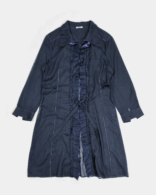 Miu Miu Black Translucid Long Shirt 2000's-- Zippered Front Buttoned Front Snap Front