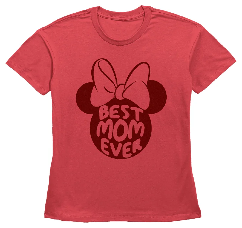 Women's Minnie Mouse Best Mom Ever Silhouette T-Shirt-- Faux Fur Fabric Real Fur Fabric Shearling Fabric