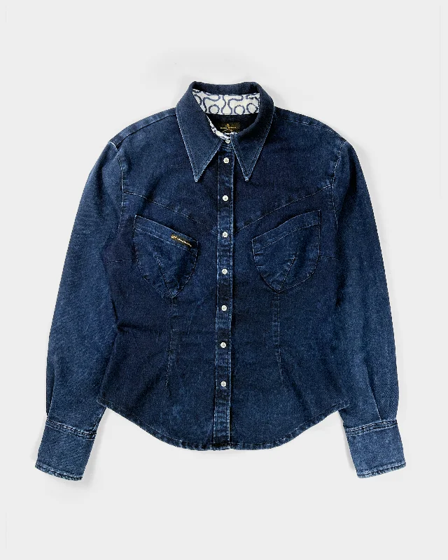 Vivienne Westwood x Lee Denim Shirt 2000's-- Mesh Fabric Canvas Fabric Denim Fabric