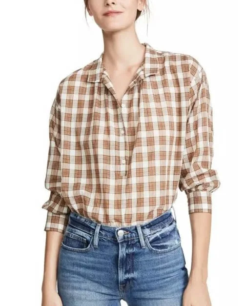 "Myra" Ginger Plaid Shirt-- Fitted T-Shirt Seamless Stretchy