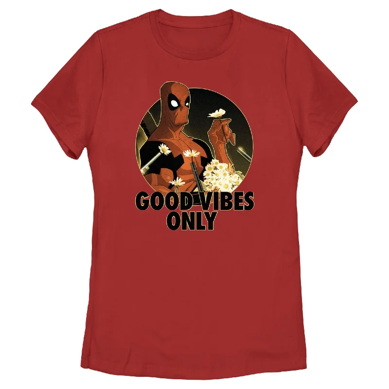 Women's Marvel Deadpool Good Vibes Only T-Shirt-- Zippered Front Buttoned Front Snap Front