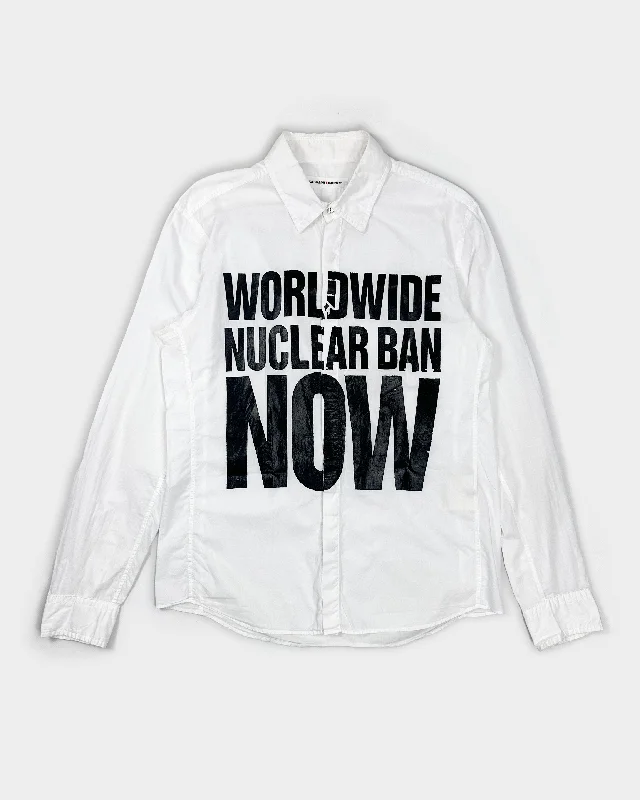 Katharine Hamnett "Nuclear Ban" White Printed Shirt 2000's-- Spandex Blend Rayon Blend Denim Blend
