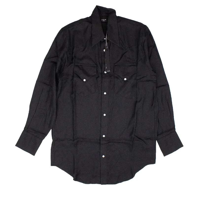 AMIRI Black Western Silk Shirt-- Collared Crew Neck Turtle Neck