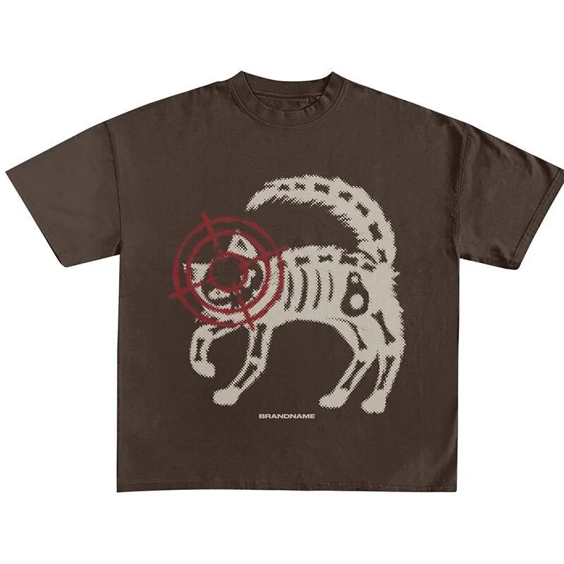 Grunge Aesthetic Cat Print Loose T-Shirt-- Plaid T-Shirt Polka Dot Checkered